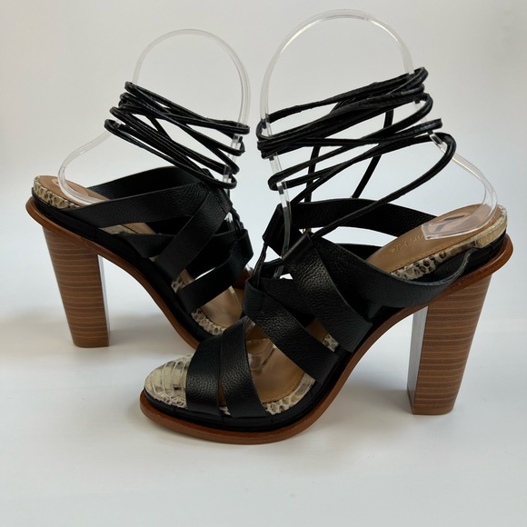 Calvin Klein Penelope Black Leather Strappy Lace-Up Block Heel Sandals 7 - Picture 3 of 14